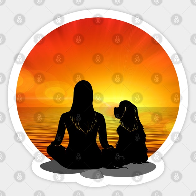 Cavalier King Charles Spaniel Beach Sunset Silhouette Sticker by Cavalier Gifts